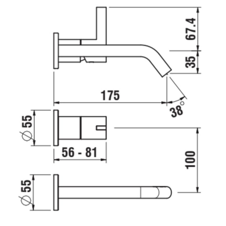 Bateria ścienna dwuotworowa LAUFEN KARTELL czarny mat H3113360811201