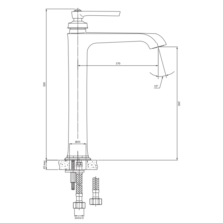 Bateria umywalkowa Omnires Armance wysoka 32 cm miedź antyczna AM5213ORB