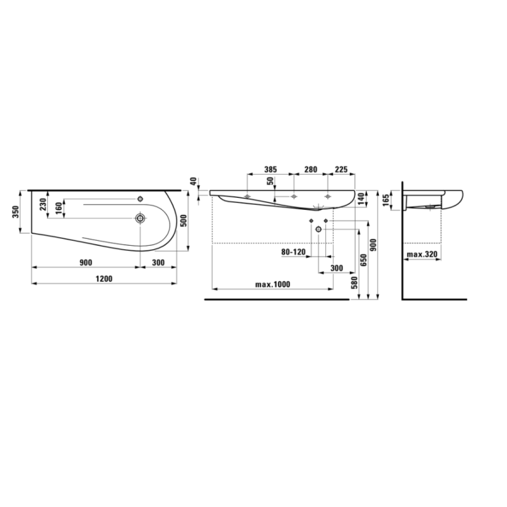Umywalka Laufen IL Bagno Alessi One 1200x500/350 mm z 1 otw. biała mat H8149747571041