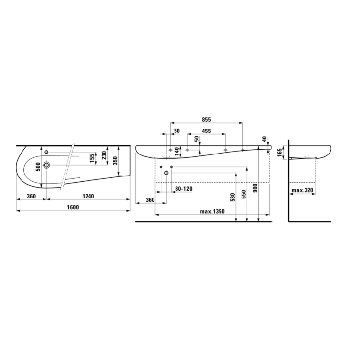 Umywalka Laufen IL Bagno Alessi One 1600x500/350 mm z otw. biała mat H8149717571041