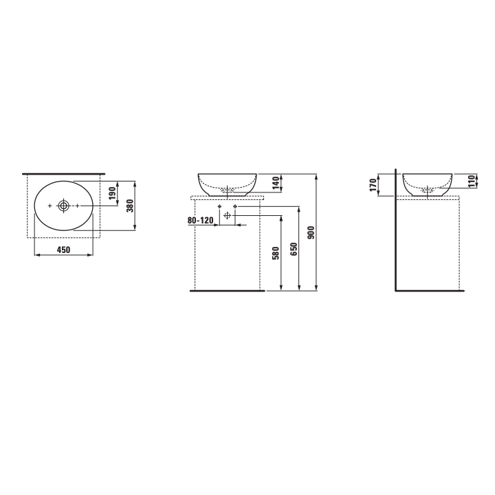 Umywalka Laufen IL Bagno Alessi 450x400 mm bez otw. czarny mat H8189757161121