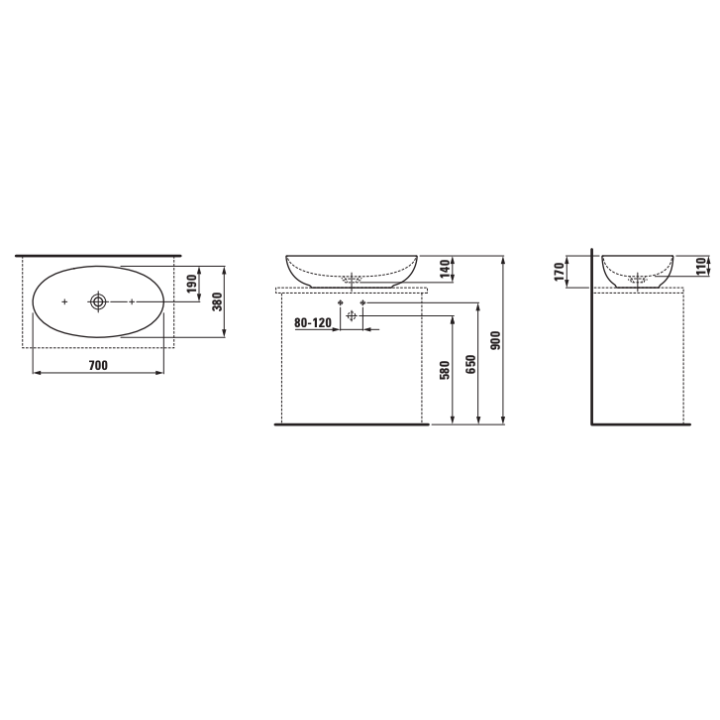 Umywalka Laufen IL Bagno Alessi 700x380 mm bez otw. czarny mat H8189777161121