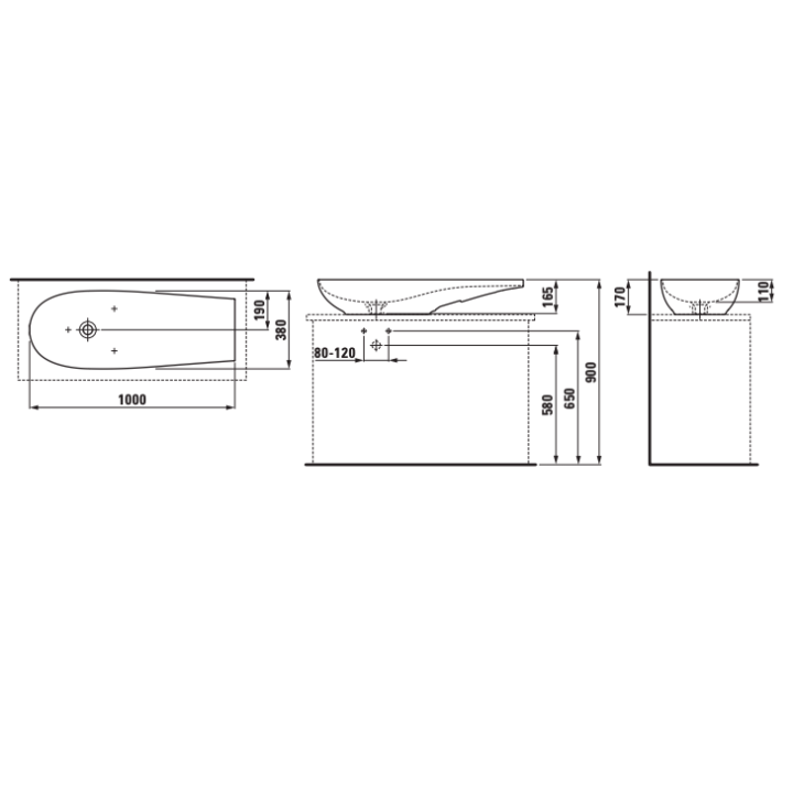Umywalka Laufen IL Bagno Alessi 1000x380 mm bez otw. czarny mat H8189747161121