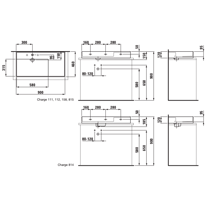 Umywalka ze szlifowanym spodem 900x460 mm LAUFEN KARTELL bez otw. czarny mat H8183387161121