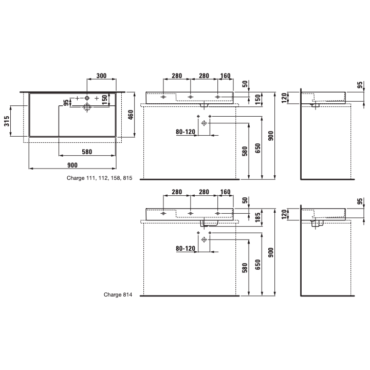Umywalka 900x460 mm KARTELL BY LAUFEN szlifowany spód umywalki bez otw. biały LCC H8183394001121