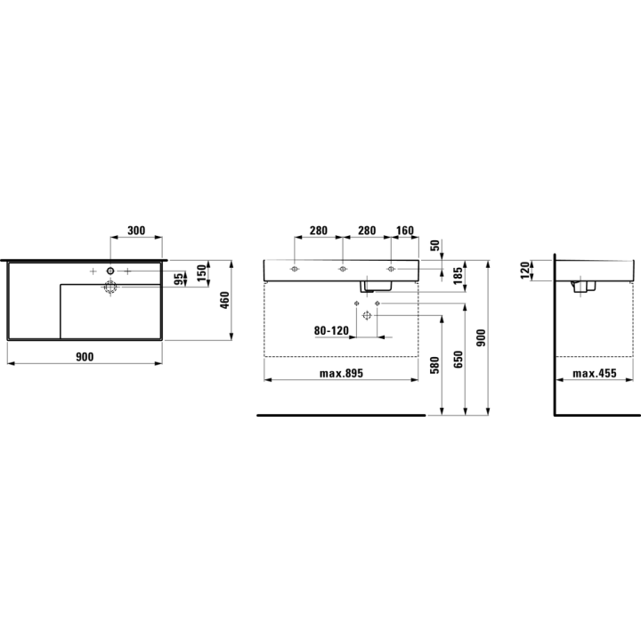 Umywalka Laufen Kartell 900x460 mm blat po lewej bez otw. biały mat H8103397571121
