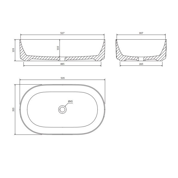 Umywalka nablatowa Omnires Mesa 53 x 32 cm biały połysk MESA530BP