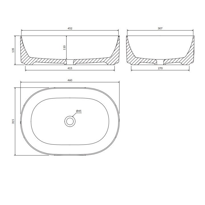 Umywalka nablatowa Omnires Mesa 46 x 31 cm biały mat MESA460BM