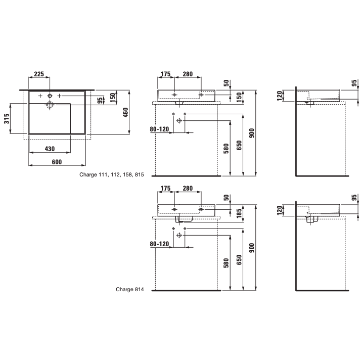 Umywalka 600x460 mm LAUFEN KARTELL z 1 otw. grafit mat H8183347581111