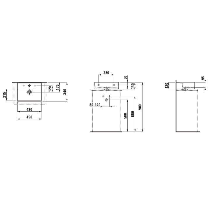 Umywalka 450x340 mm LAUFEN KARTELL z 1 otw. czarny połysk H8183300201041