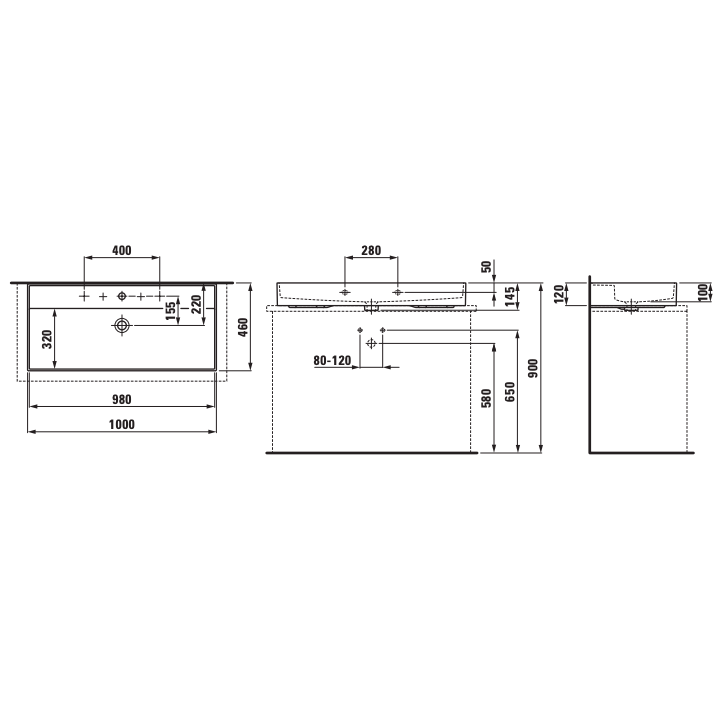 Umywalka szlifowana 1000x460 mm LAUFEN KARTELL z otw. szary mat H8163377591041