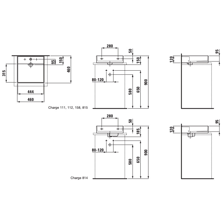 Umywalka szlifowana 460x460 mm LAUFEN KARTELL z 1 otw. biały mat H8183317571111