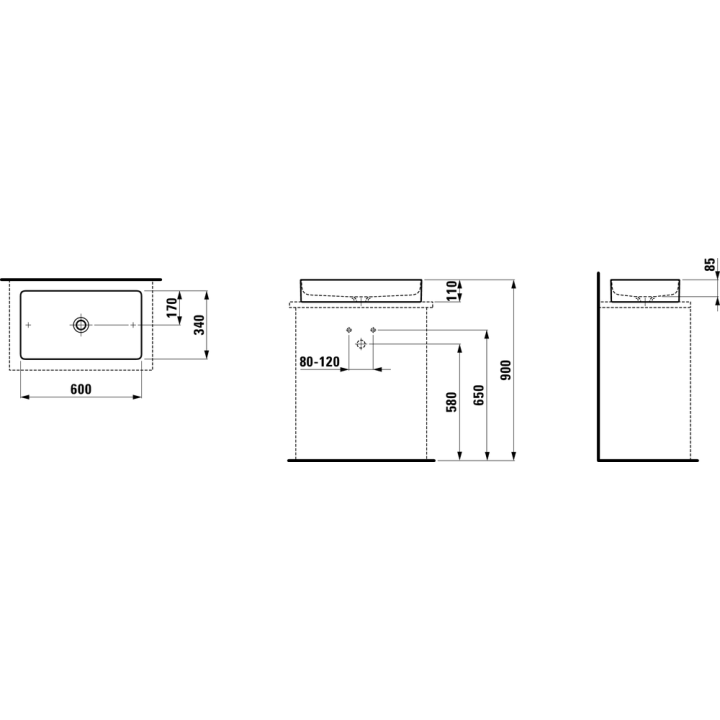 Umywalka 600x340 mm Laufen Living Square bez otw. biały mat H8114347571121