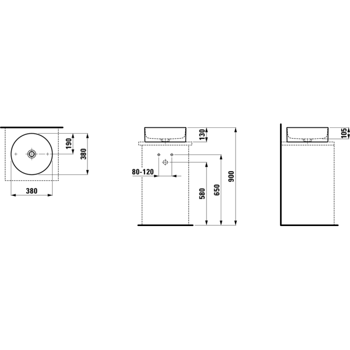 Umywalka 380 mm Laufen Living Square bez otw. czarny mat H8114357161121