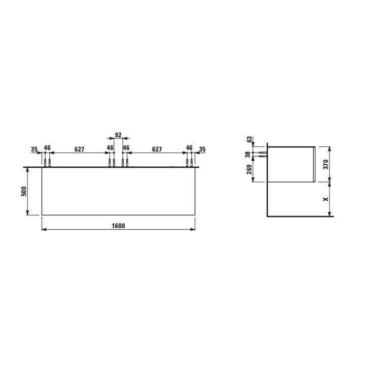Szafka z blatem 1600x500 mm LAUFEN ILBAGNOALESSI ciemny brąz H4303300974291