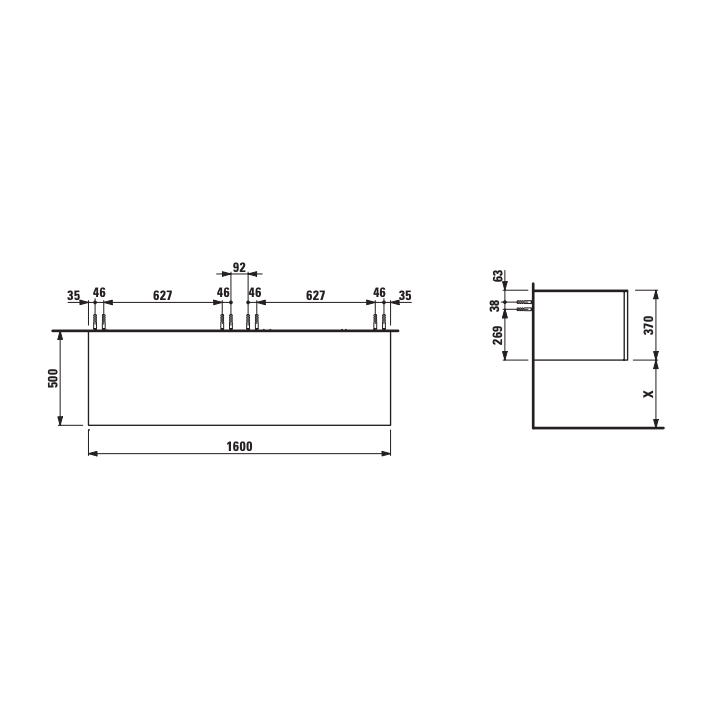 Szafka z blatem 1600x500 mm LAUFEN ILBAGNOALESSI noce canaletto H4313300976301