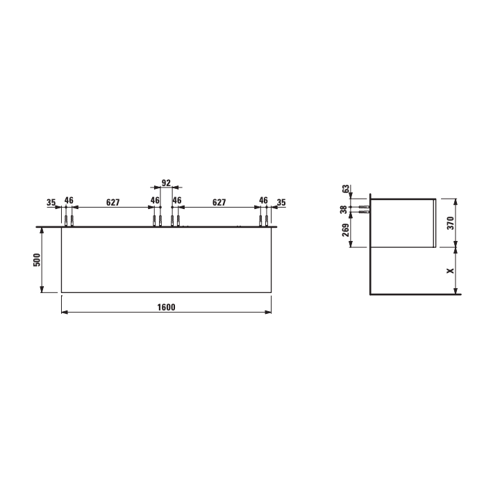 Szafka z blatem 1600x500 mm LAUFEN ILBAGNOALESSI biały mat H4323300972601