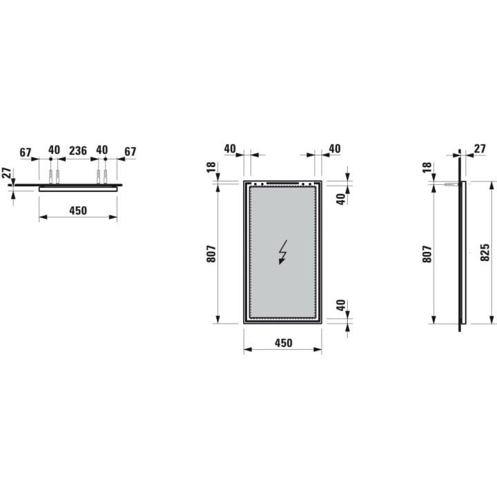 Lustro z ramą aluminiową 450x825 mm LAUFEN FRAME H4474009001441