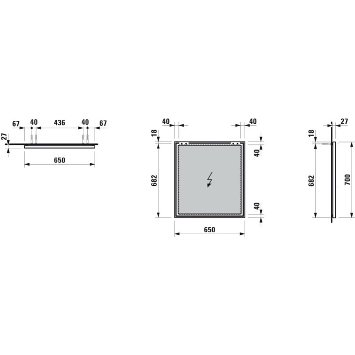 Lustro z ramą aluminiową 650x700 mm LAUFEN FRAME H4474039001441
