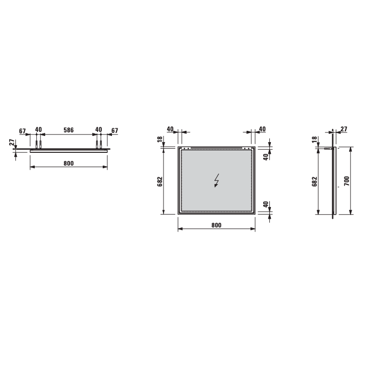 Lustro z ramą aluminiową 800x700 mm LAUFEN FRAME H4474049001441