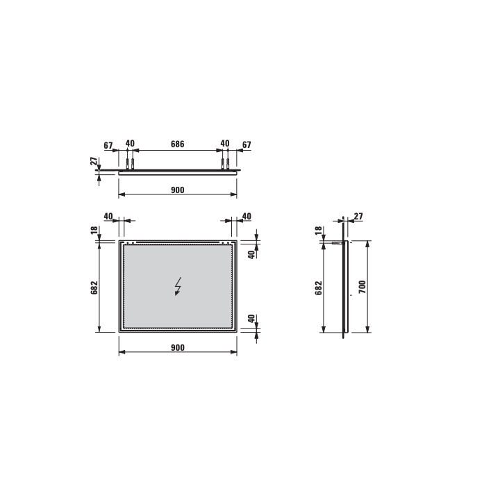 Lustro z ramą aluminiową 900x700 mm LAUFEN FRAME H4474059001441