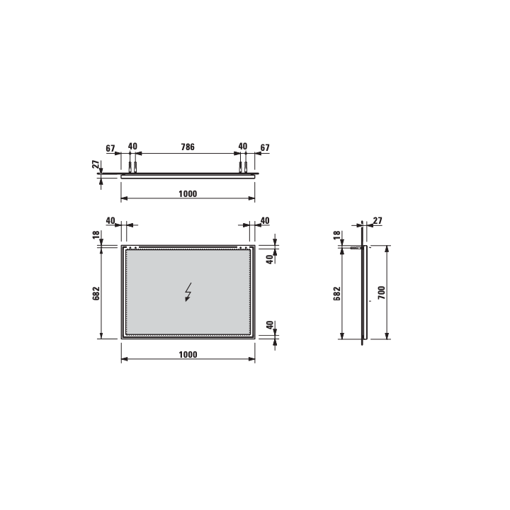 Lustro z ramą aluminiową 1000x700 mm LAUFEN FRAME H4474069001441