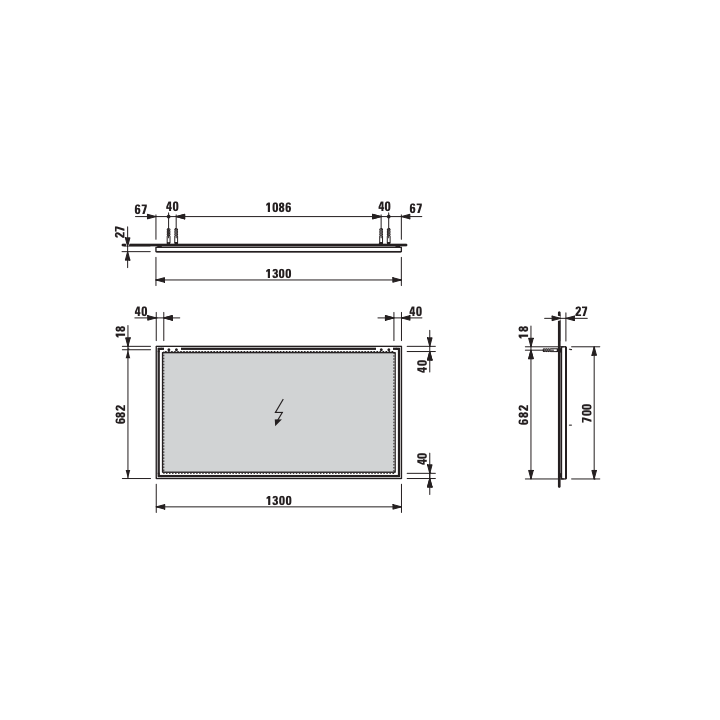 Lustro z ramą aluminiową 1300x700 mm LAUFEN FRAME H4474089001441