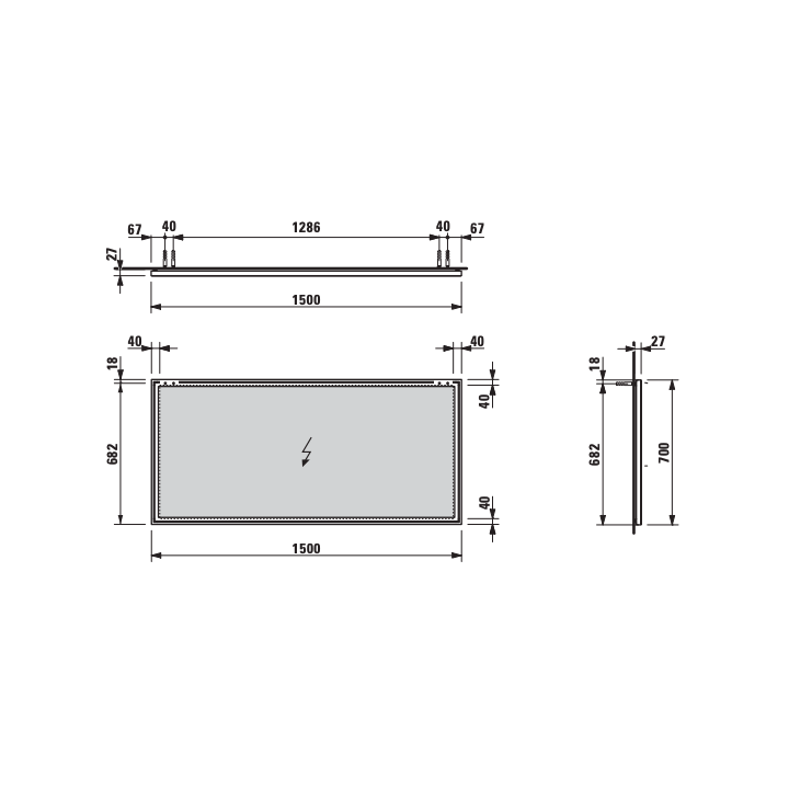 Lustro z ramą aluminiową 1500x700 mm LAUFEN FRAME H4474099001441