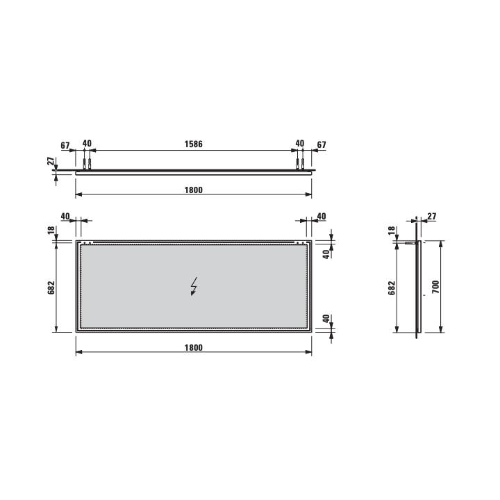 Lustro z ramą aluminiową 1800x700 mm LAUFEN FRAME H4474109001441