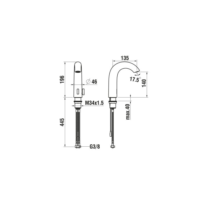 Bateria elektroniczna z regulatorem temperatury LAUFEN CURVETRONIC chrom HF707153100060