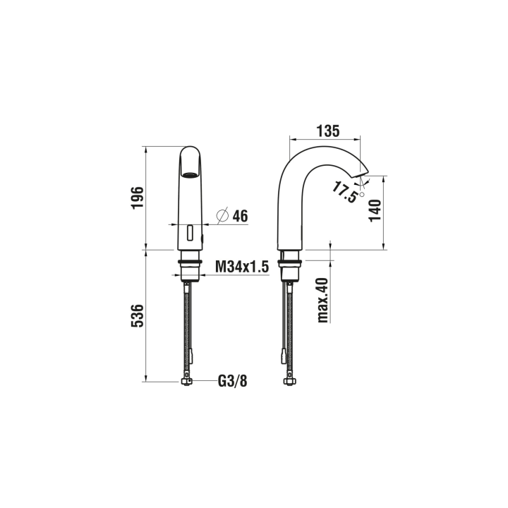 Bateria ze wstępnym ustawieniem temperatury LAUFEN CURVETRONIC inox HF707154423000