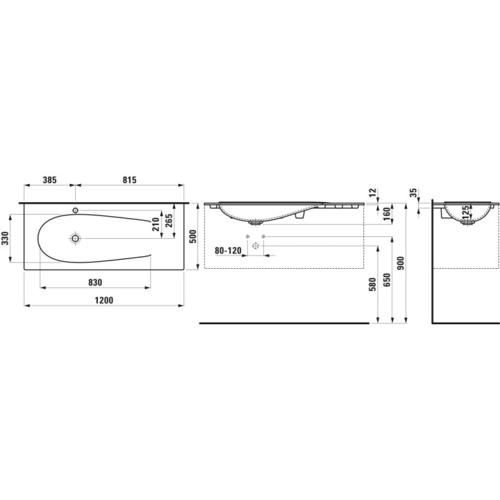 Umywalka 1200x500 mm LAUFEN IL BAGNO ALESSI z otw. czarny mat H8179797161041