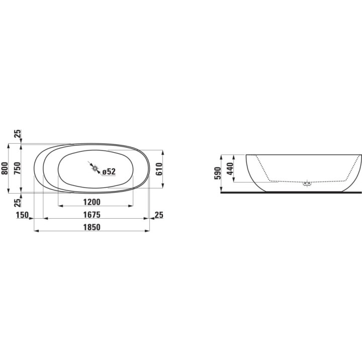 Wanna 1850x800 mm LAUFEN IL BAGNO ALESSI czarny mat/biały mat H2209720650001