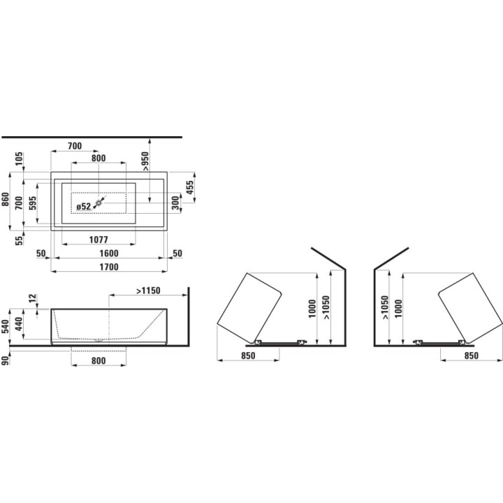Wanna wolnostojąca 1700x860 mm LAUFEN KARTELL biała H2243320006161