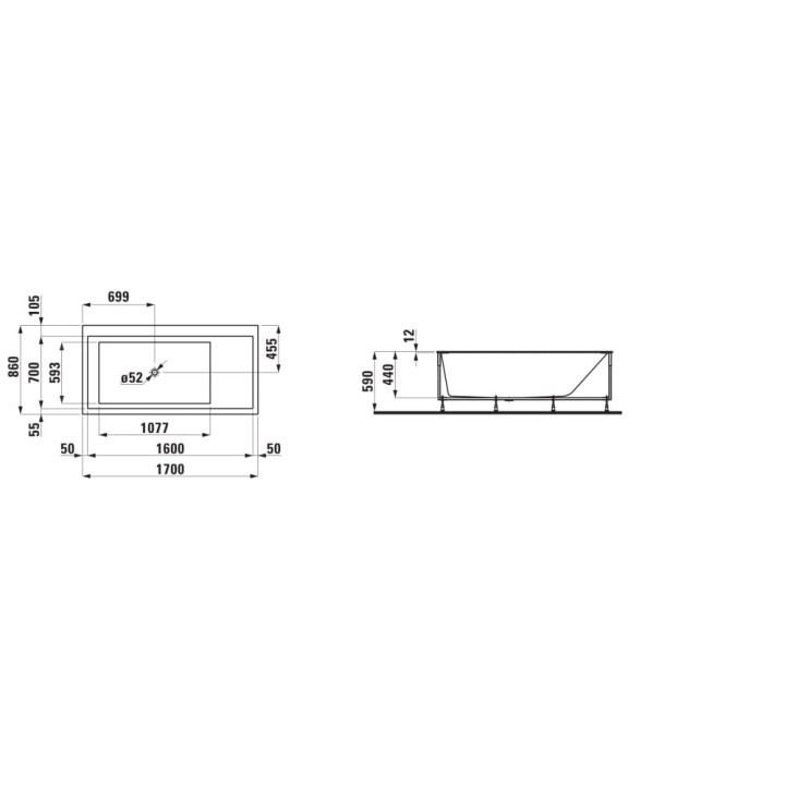 Wanna prostokątna 1700x860 mm LAUFEN KARTELL biała H2243310006161