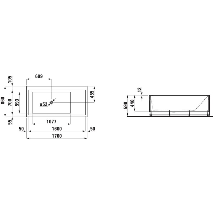 Wanna prostokątna 1700x860 mm LAUFEN KARTELL przelew slot biała H2243360006161