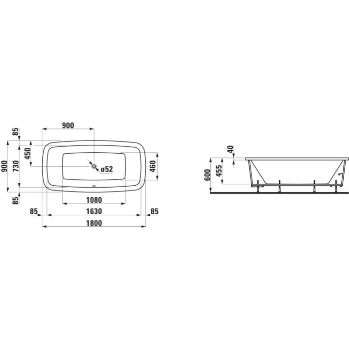 Wanna 1800x900 mm LAUFEN PALOMBA wersja do zabudowy biała H2328010000001