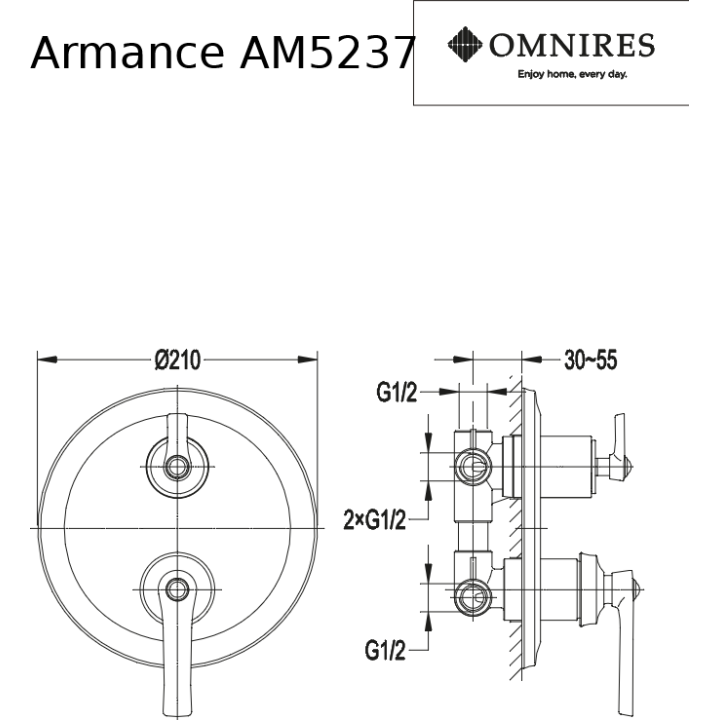 Bateria wannowa Omnires Armance trójwyjściowa podtynkowa chrom AM5237CR