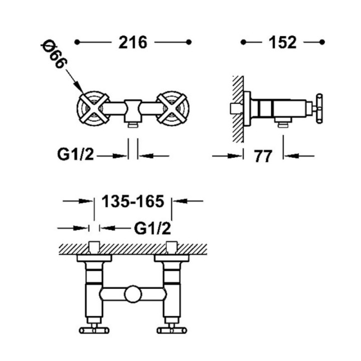 Bateria dwuuchwytowa ścienna prysznicowa TRES MONTBLANC chrom 28316301