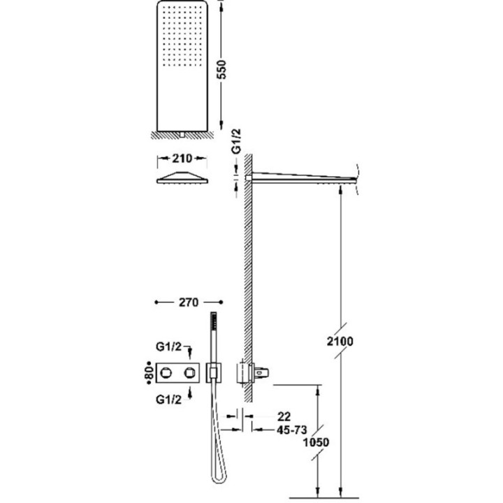Zestaw baterii termostatycznej TRES B-SYSTEM podtynkowej 2-drożnej prysznicowej czarny matt 30725205NM