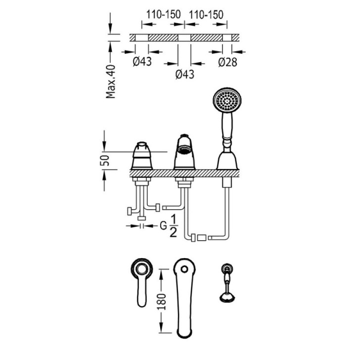 Tres Monoclasic bateria wannowo-prysznicowa 3-otworowa chrom 24214501