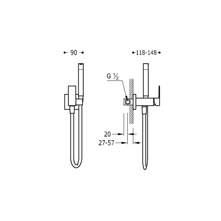 Bateria podtynkowa do bidetu lub WC TRES CUADRO-TRES czarny mat 00612302NM