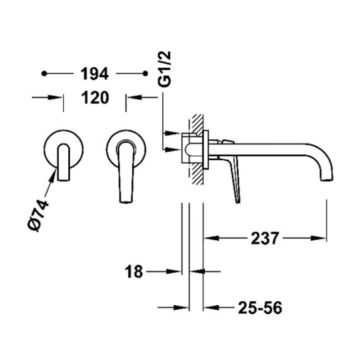 Bateria jednouchwytowa TRES FUJI podtynkowa umywalkowa wylewka 237mm czarny matt 28130002NM