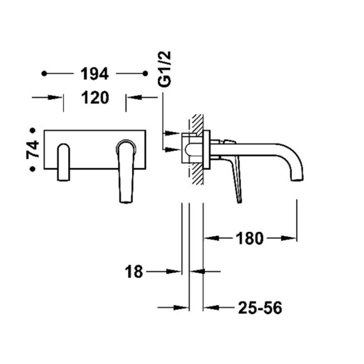 Bateria jednouchwytowa TRES FUJI podtynkowa umywalkowa wylewka 180 mm stal 28130003AC