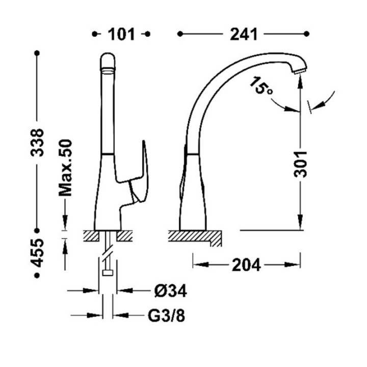 Bateria jednouchwytowa kuchenna TRES chrom 172447
