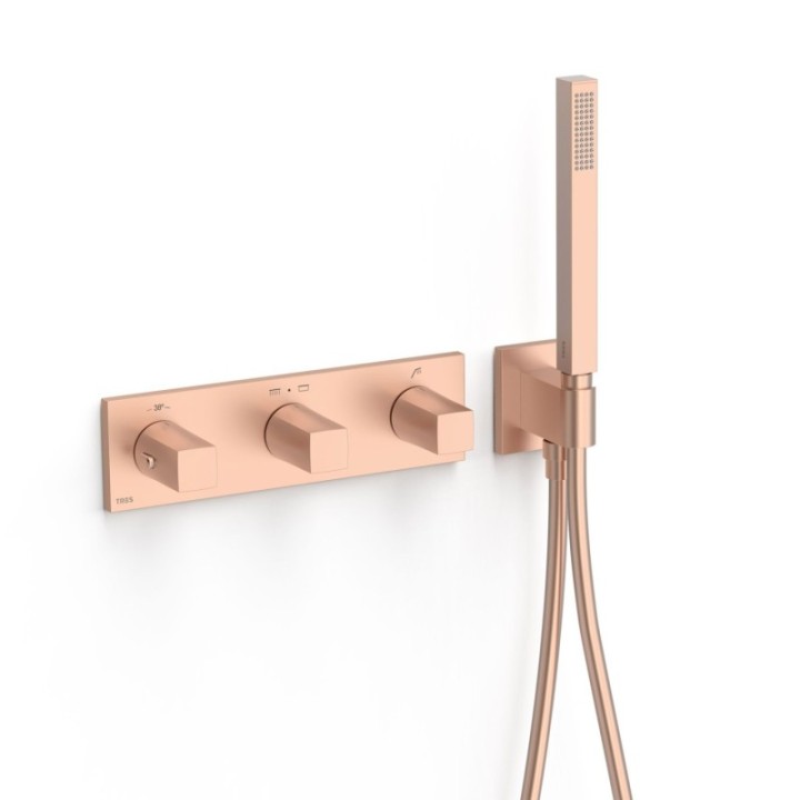Bateria termostatyczna podtynkowa 3-drożna TRES B-SYSTEM różowe złoto matowe 30725301OPM