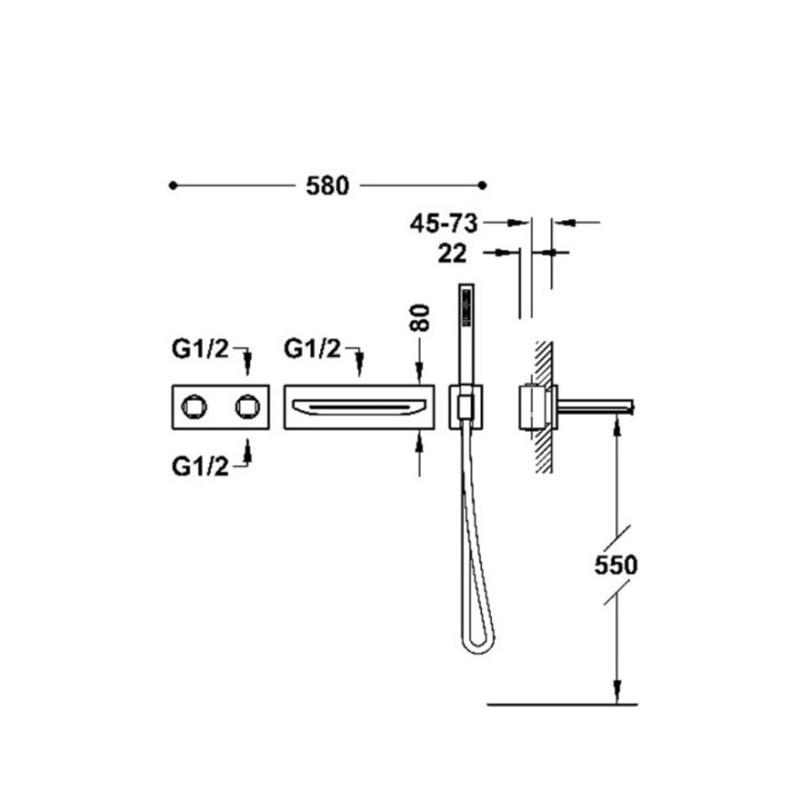 Zestaw baterii termostatycznej TRES B-SYSTEM wannowej stal 30725207AC