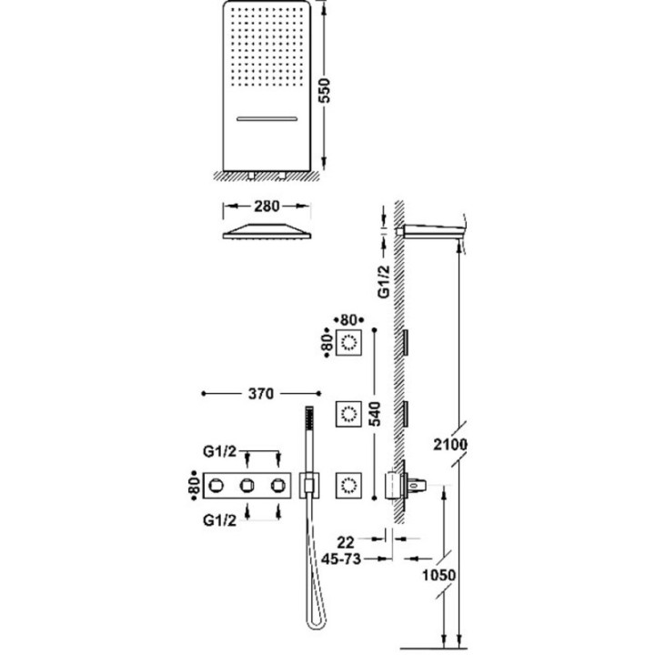 Zestaw baterii termostatycznej TRES B-SYSTEM prysznicowej chrom 30725405