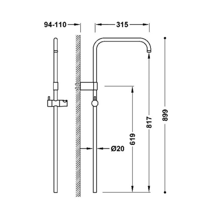 Drążek natryskowy TRES OVER-WALL chrom 03463502