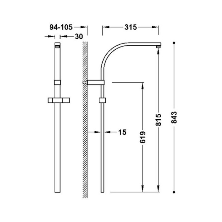 Drążek natryskowy TRES OVER-WALL czarny brąz 03463506KMB